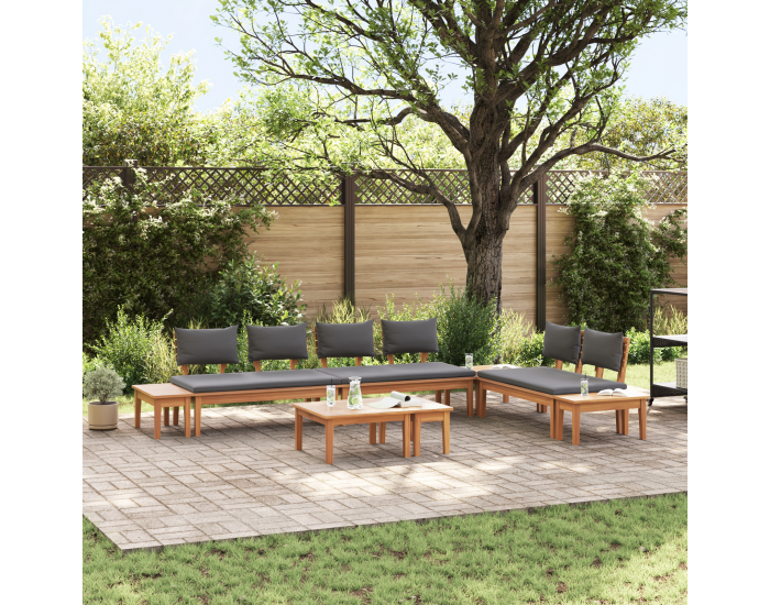 Комплект от 5 части градински пейки с възглавници от масивно дърво тиково