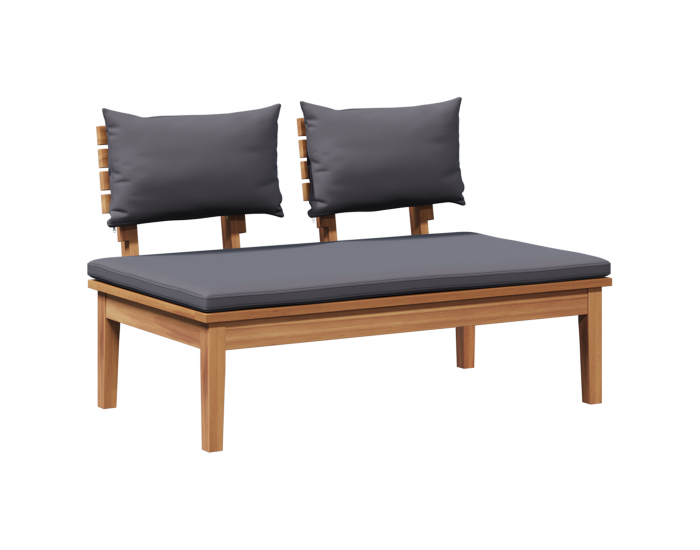 Комплект от 5 части градински пейки с възглавници от масивно дърво тиково