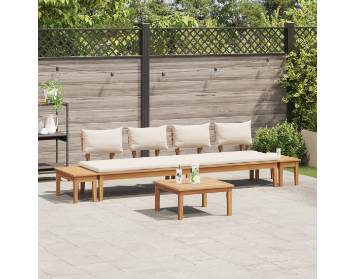 Комплект градински пейки Sonata H с възглавници от масивно дърво