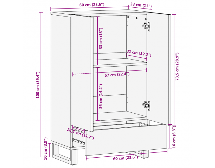 Sonata H Висок шкаф 60x33.5x100 см от масивно мангово дърво Sonata H Висок шкаф 60x33.5x100 см от масивно мангово дърво