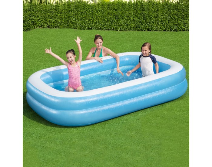 Bestway Семеен правоъгълен надуваем басейн 262x175x51 см синьо и бяло Bestway Семеен правоъгълен надуваем басейн 262x175x51 см синьо и бяло