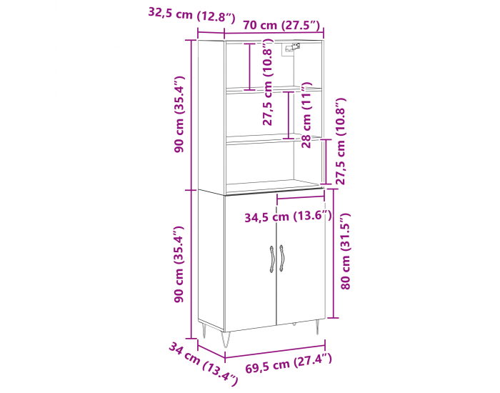 Sonata H Висок шкаф Черен дъб 69.5x34x180 см