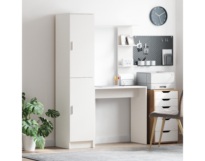 Sonata H Работна маса със съхранение Бяла Инженерна дървесина