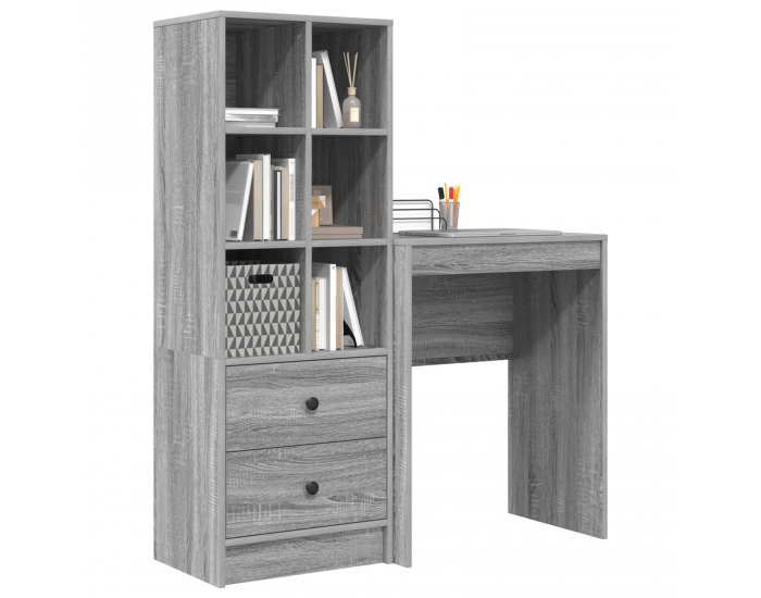 Sonata H Работна маса с места за съхранение Сива Sonoma Инженерна Дървесина