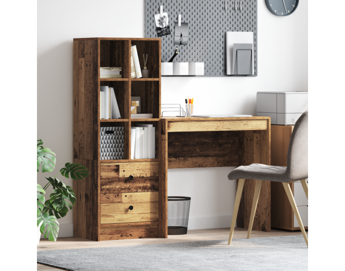 Sonata H Бюро с място за съхранение, Старо дърво, Инженерна дървесина