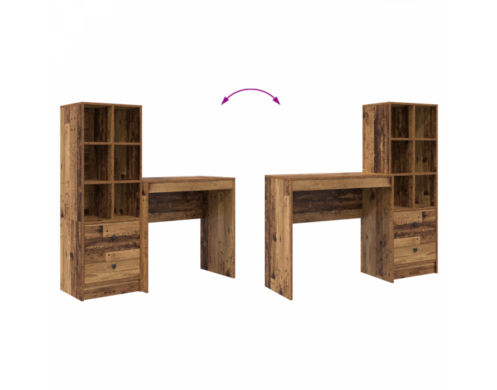 Sonata H Бюро с място за съхранение, Старо дърво, Инженерна дървесина