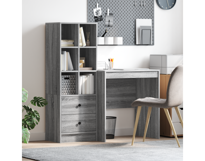 Sonata H Работна маса със съхранение Сив Сонома Дървесни частици