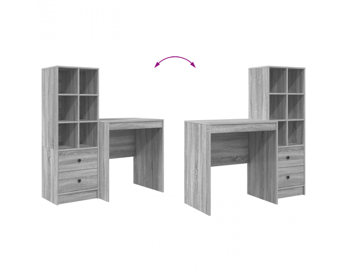 Sonata H Работна маса със съхранение Сив Сонома Дървесни частици