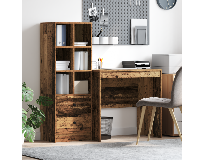 Бюро Sonata H с вградено съхранение от старо дърво и инженерна дървесина