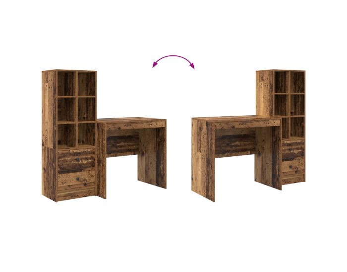 Бюро Sonata H с вградено съхранение от старо дърво и инженерна дървесина