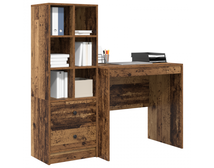 Бюро Sonata H с вградено съхранение от старо дърво и инженерна дървесина