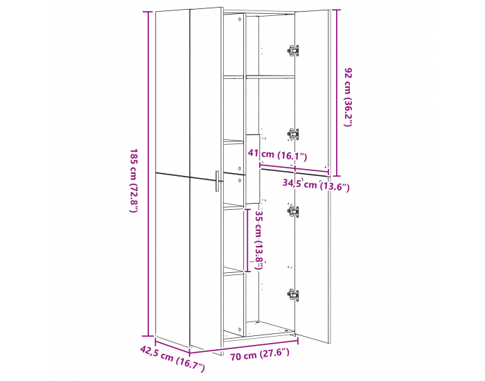 Sonata H Висок шкаф Черен дъб 70x42.5x185 см Инженерна дървесина