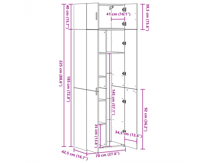 Шкаф за съхранение Sonata H Старо дърво 70x42.5x225 см Инженерна дървесина Шкаф за съхранение Sonata H Старо дърво 70x42.5x225 см Инженерна дървесина