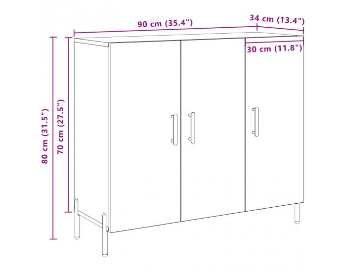 Sonata H Черно дъбово шкафче 90x34x80 см, направено от инженерна дървесина