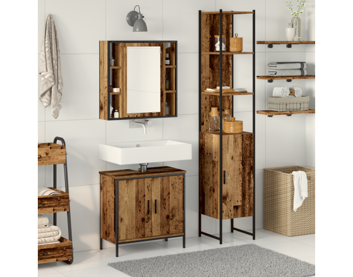 Sonata H Комплект мебели за баня от 3 части в стара дървесина