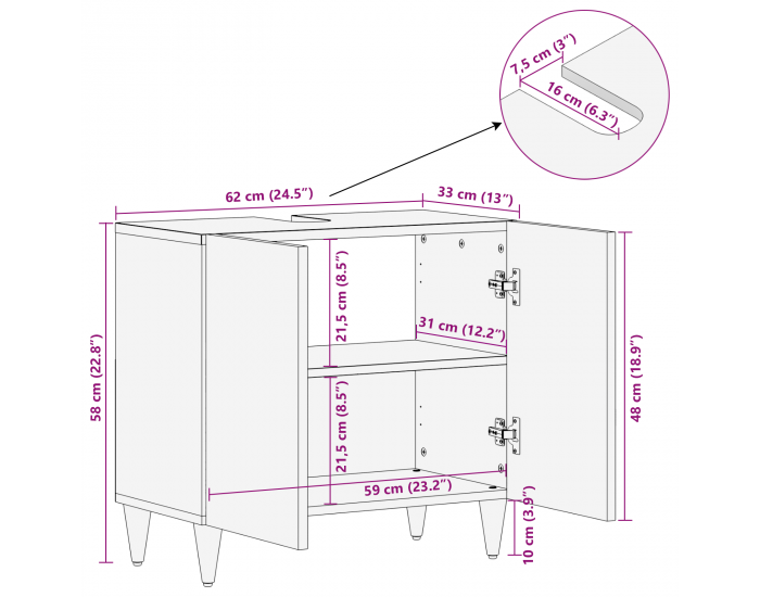 Sonata H Кабинет за мивка в банята Меден кафяв с златисти акценти