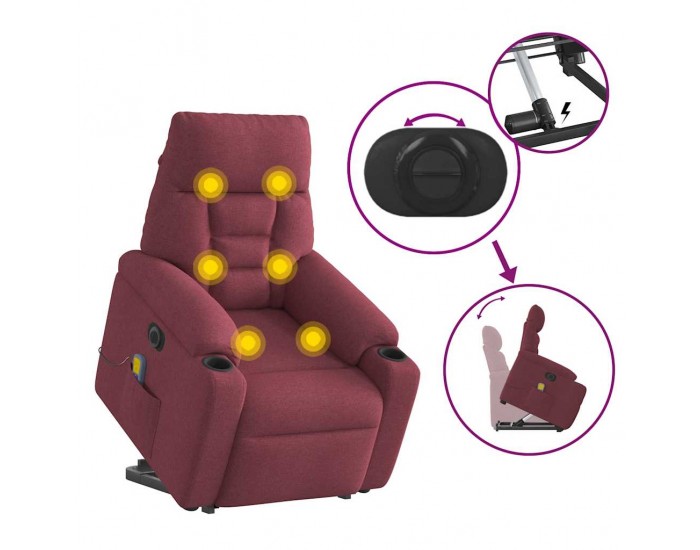 Sonata H Електрически изправящ масажен реклайнер виненочервен текстил