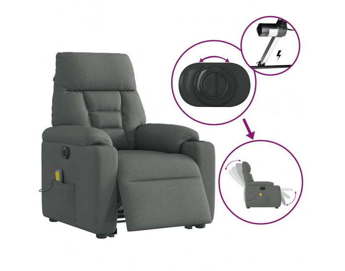 Sonata H Електрически изправящ масажен реклайнер стол тъмносив текстил