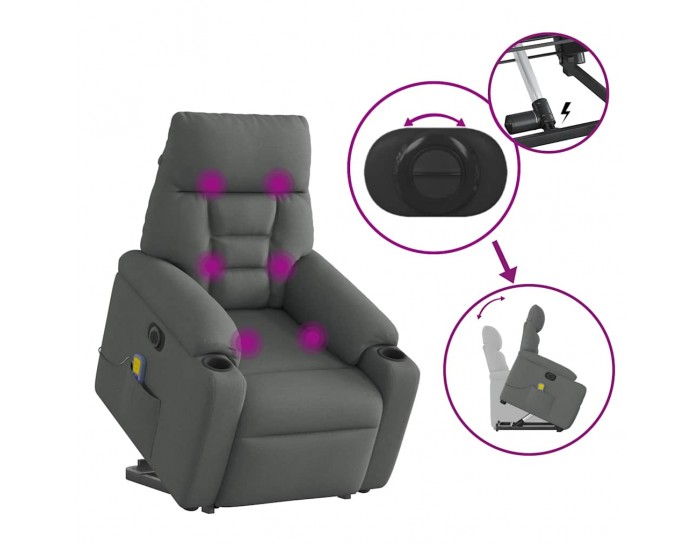 Sonata H Електрически изправящ масажен реклайнер стол тъмносив текстил