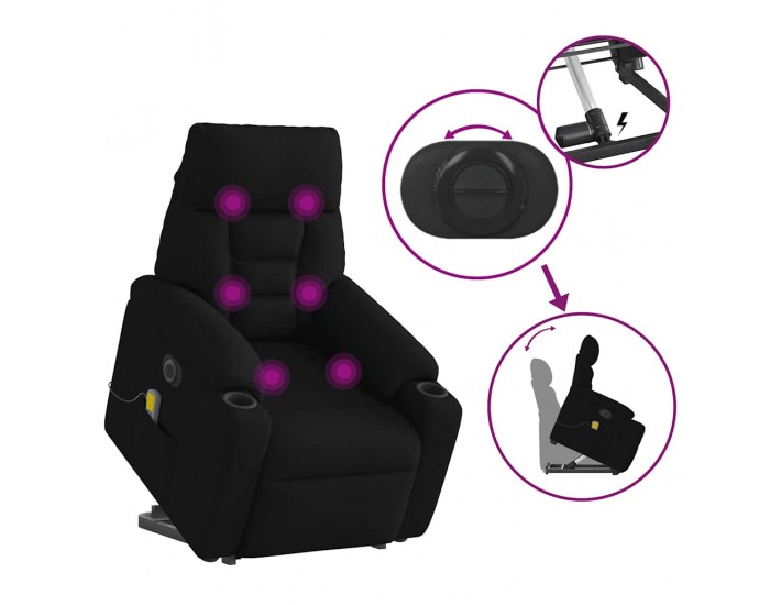 Sonata H Електрически изправящ масажен реклайнер стол черен текстил