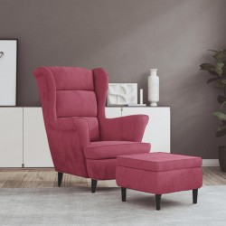 Sonata H Фотьойл Wingback с табуретка, виненочервен, кадифе Sonata H Фотьойл Wingback с табуретка, виненочервен, кадифе - Фотьойли
