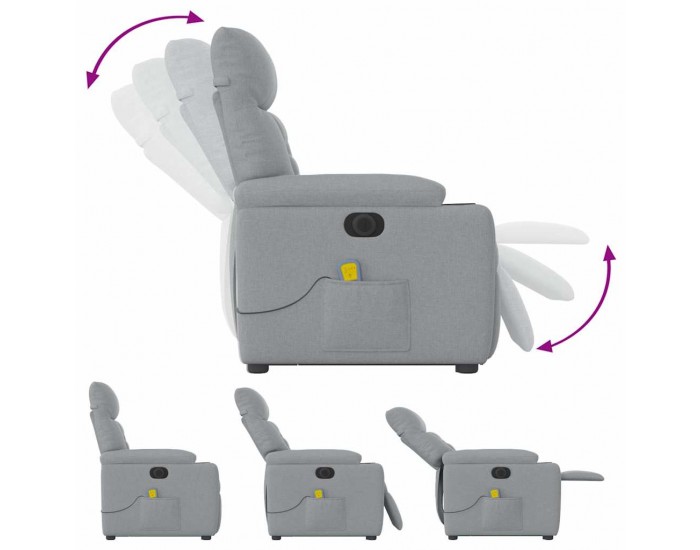 Sonata H Електрически изправящ масажен реклайнер стол светлосив текстил