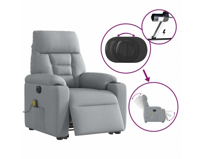 Sonata H Електрически изправящ масажен реклайнер стол светлосив текстил