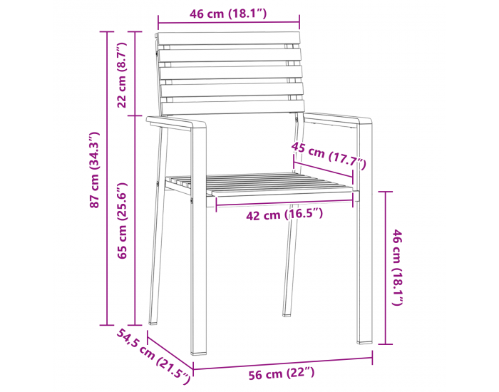 Сгъваеми градински столове Sonata H 8 бр 54.5x56x89 см от масивно тиково дърво