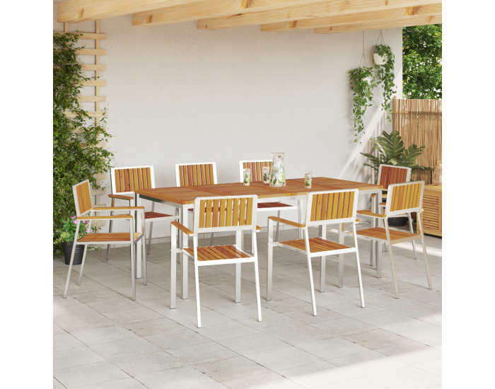 8 броя стекуеми градински столове 54.5x56x87 см от масивна акациева дървесина