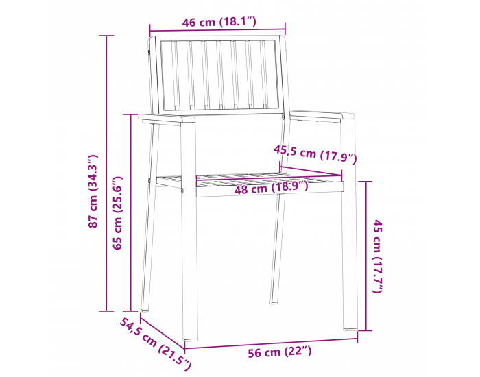 8 броя стекуеми градински столове 54.5x56x87 см от масивна акациева дървесина
