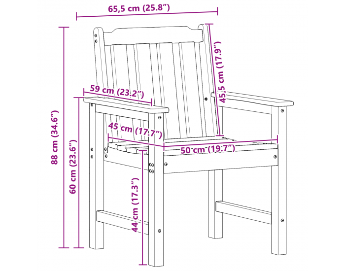 Градински трапезни столове Sonata H 6 бр Бял 65.5x55.5x88 см HDPE