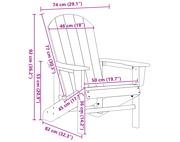 Sonata H Adirondack столове 2 бр Черно 74x82x90 см HDPE Sonata H Adirondack столове 2 бр Черно 74x82x90 см HDPE