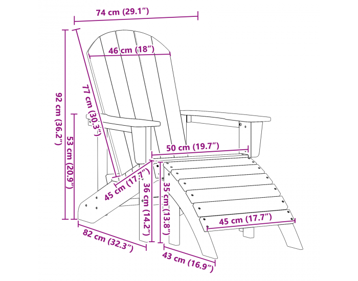 Sonata H Adirondack столове с подложки 2 бр Нейви син HDPE