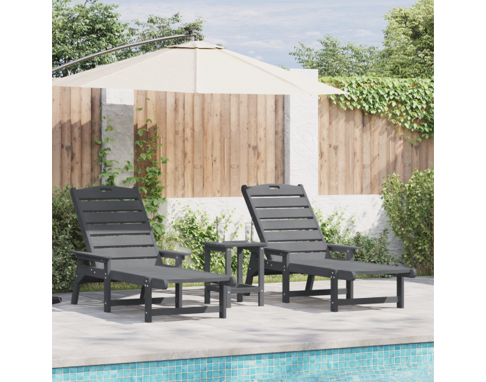 Sonata H Шезлонги 2 бр Светлосиво 162x53x98.5 см HDPE