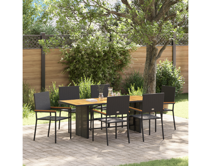 Градинска трапезария Sonata H 7 части Черен полиратан