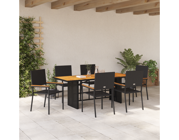 Градинска трапезария Sonata H 7 части Черен полиратан