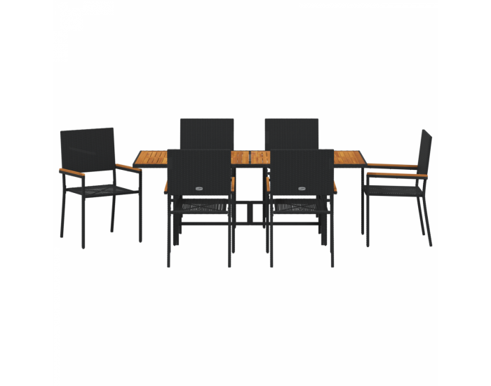 Градинска трапезария Sonata H 7 части Черен полиратан