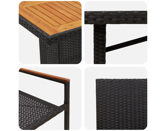 Градинска трапезария Sonata H 7 части Черен полиратан