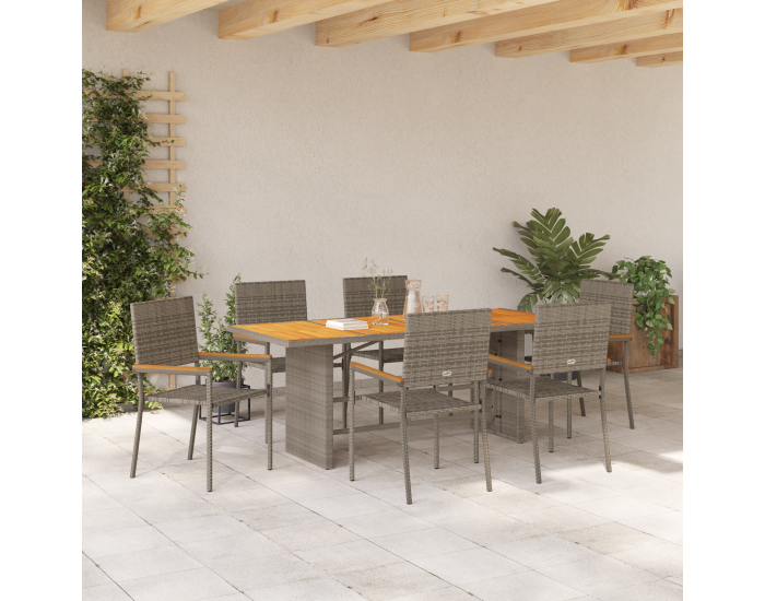 Комплект за градинско хранене Sonata H с 7 части сив полиратан
