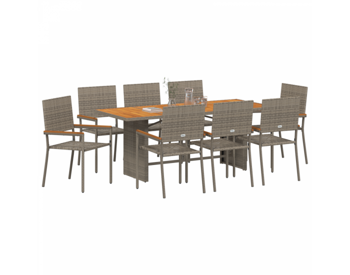 Комплект за хранене в градината Sonata H от 9 части сив полиратан