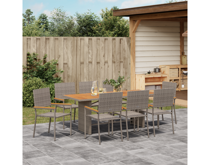 Комплект за хранене в градината Sonata H от 9 части сив полиратан