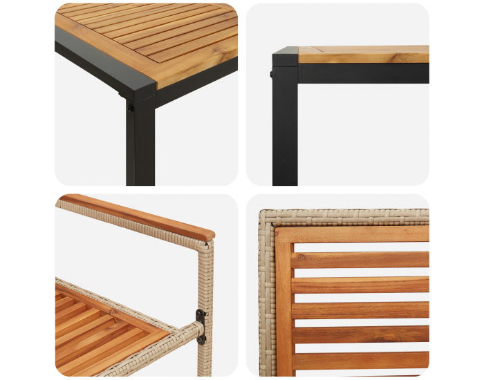 Sonata H 5 части градински комплект за хранене Бежов полирания ратан