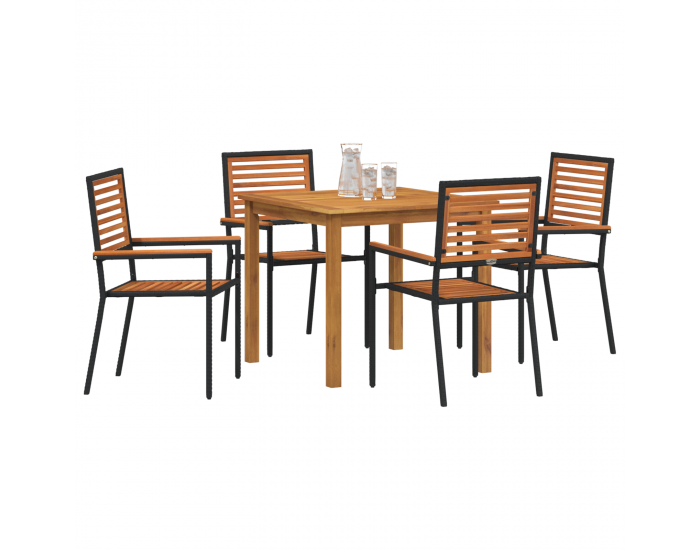 Комплект градинска трапезария Sonata H с 5 части Черен поли ратан акация