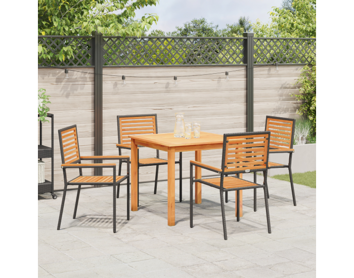 Комплект градинска трапезария Sonata H с 5 части Черен поли ратан акация