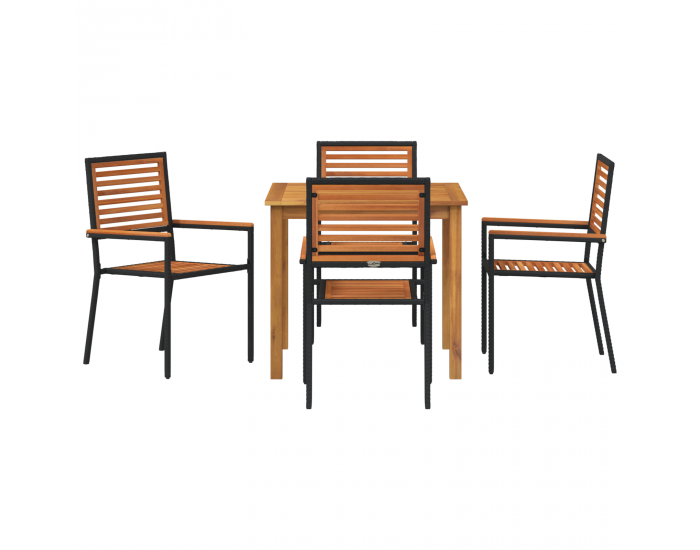Комплект градинска трапезария Sonata H с 5 части Черен поли ратан акация