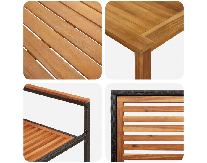 Комплект градинска трапезария Sonata H с 5 части Черен поли ратан акация