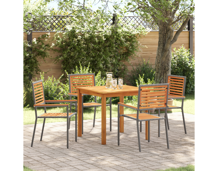 Комплект за хранене Sonata H 5 части Сив Полиратан Акация