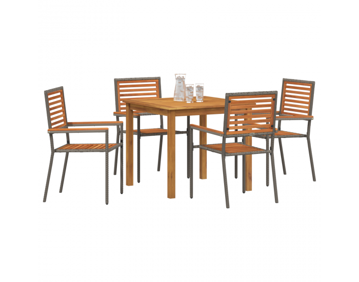 Комплект за хранене Sonata H 5 части Сив Полиратан Акация