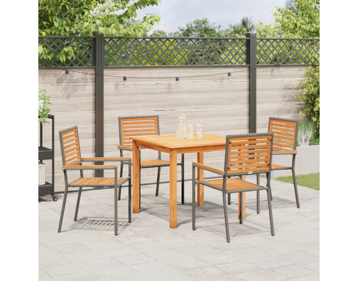 Комплект за хранене Sonata H 5 части Сив Полиратан Акация