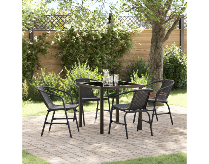 Sonata H 5 Часов градински трапезен комплект Черен Полирани ратан